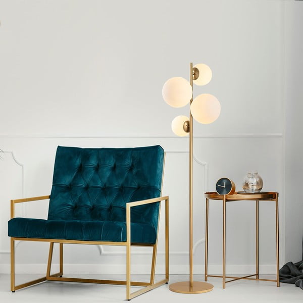 Bílá/v mosazné barvě stojací lampa se skleněným stínidlem (výška 162 cm) Fazli – Opviq lights-image-1