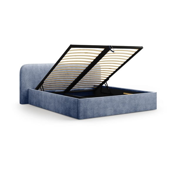 Tmavě modrá čalouněná dvoulůžková postel s úložným prostorem s roštem 160x200 cm Elizabeth – Micadoni -image-2