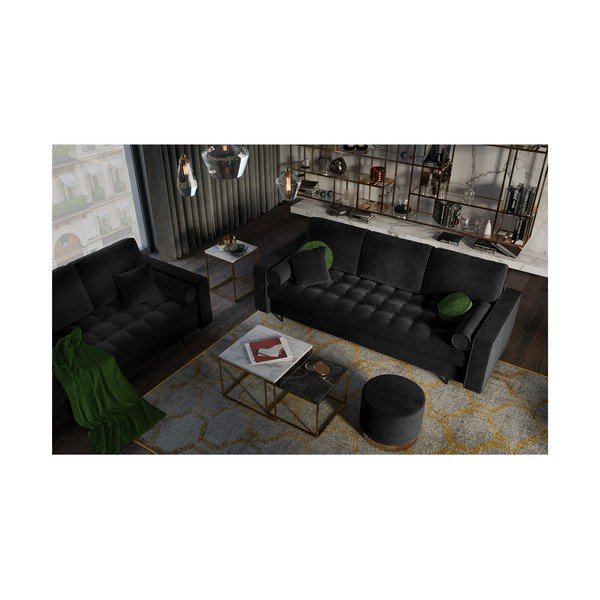 Černá sametová rozkládací pohovka Milo Casa Santo-image-1