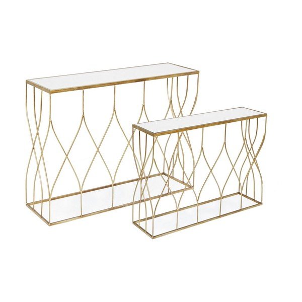 Konzolové stolky v sadě 2 ks se skleněnou deskou ve zlaté barvě 33x104 cm Elenor – Bizzotto-image-2