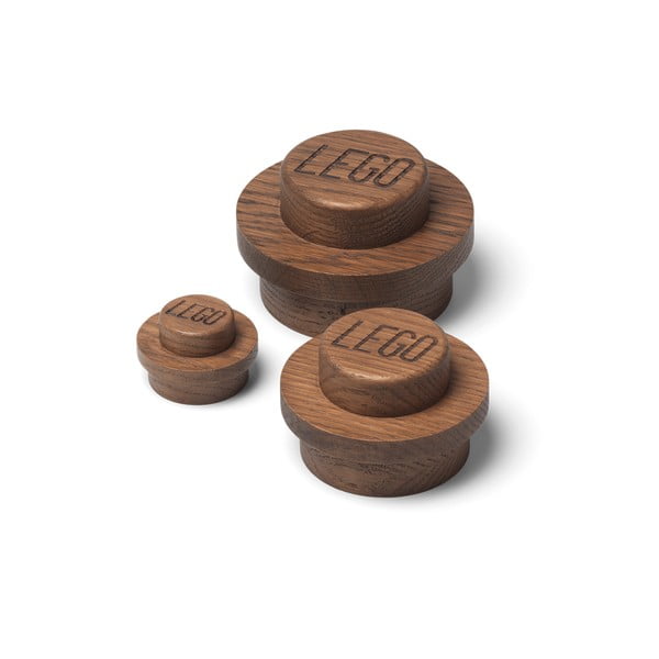 Sada 3 nástěnných háčků z tmavě mořeného dubového dřeva LEGO® Wood