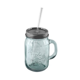Sklenice z recyklovaného skla s víčkem a brčkem Ego Dekor Authentic, 550 ml