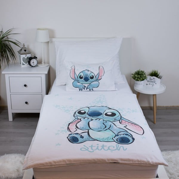 Bílé bavlněné dětské povlečení do postýlky 100x135 cm Lilo and Stitch "White Star" – Jerry Fabrics-image-1