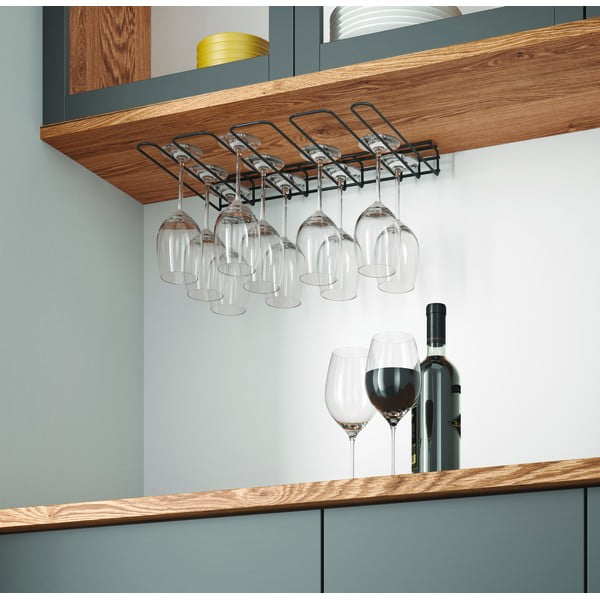 Černý nástěnný držák skleniček na víno Metaltex Wine Glass-image-3