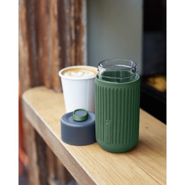 Zelený skleněný cestovní hrnek 340 ml – Black + Blum-image-1
