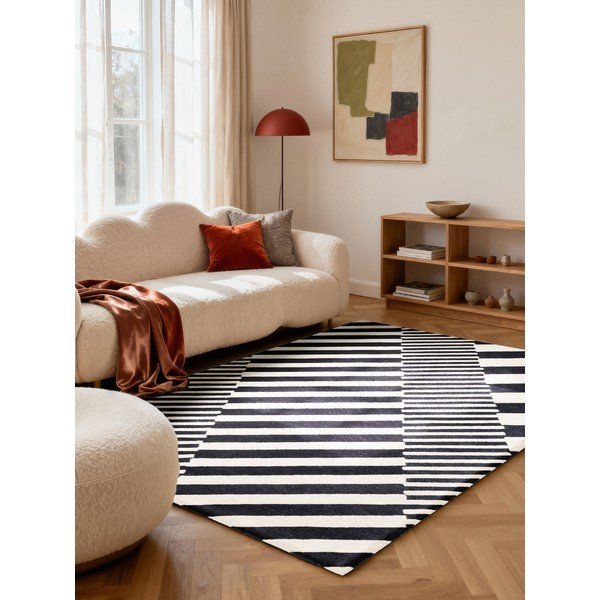 Černobílý ručně tkaný vlněný koberec 160x230 cm Stryve Flux – Elle Decoration-image-1