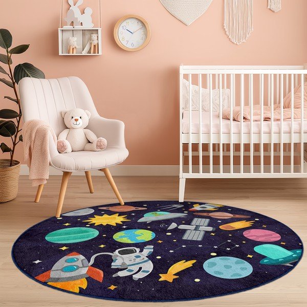 Tmavě modrý pratelný dětský hrací koberec ø120 cm Into The Space – Mila Home-image-3