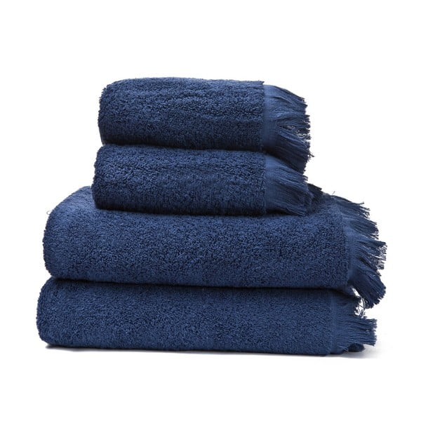 Set 2 námořnicky modrých ručníků a 2 osušek z čisté bavlny Casa Di Bassi