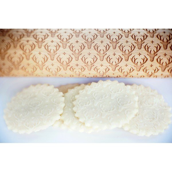 Dřevěný vánoční embosovaný váleček na těsto Valek Reindeer-image-4