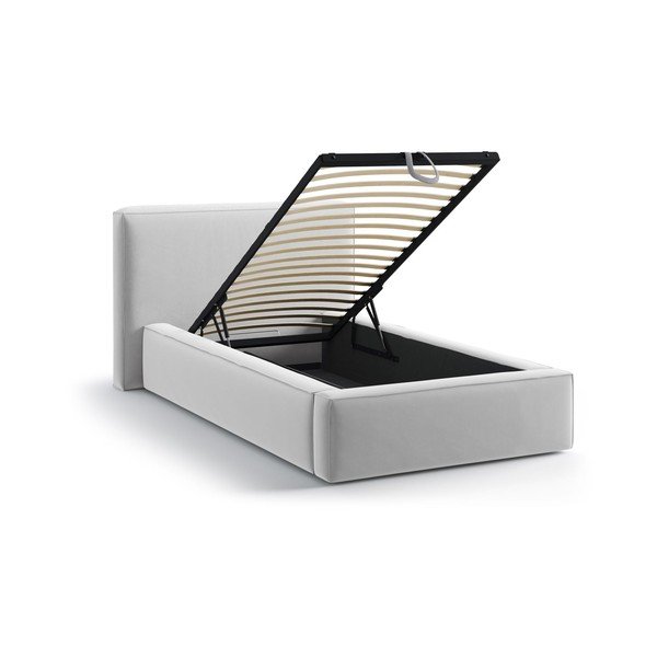 Čalouněná jednolůžková postel s úložným prostorem s roštem 90x200 cm ve stříbrné barvě Jodie – Micadoni -image-1