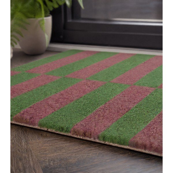 Rohožka z kokosového vlákna 40x60 cm Pink & Green Half Stripes – Artsy Doormats-image-3