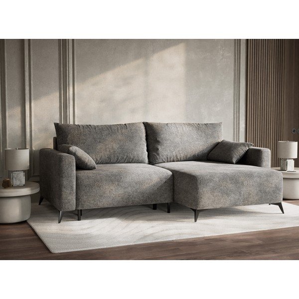 Šedá žinylková rozkládací/s úložným prostorem rohová pohovka (pravý roh/s lenoškou) Leon – Maison de Rêve-image-4