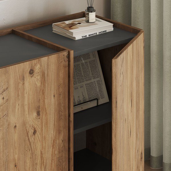 Komoda v dekoru borovice s dírou na kabely v přírodní barvě 180x80x45 cm Dorma – Kalune Design-image-4