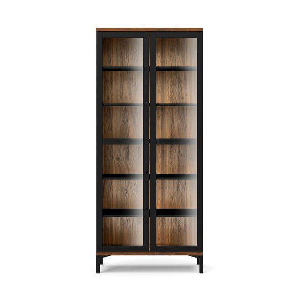 Černá/v přírodní barvě vitrína v dekoru ořechu 89x203x36 cm Roomers – Tvilum