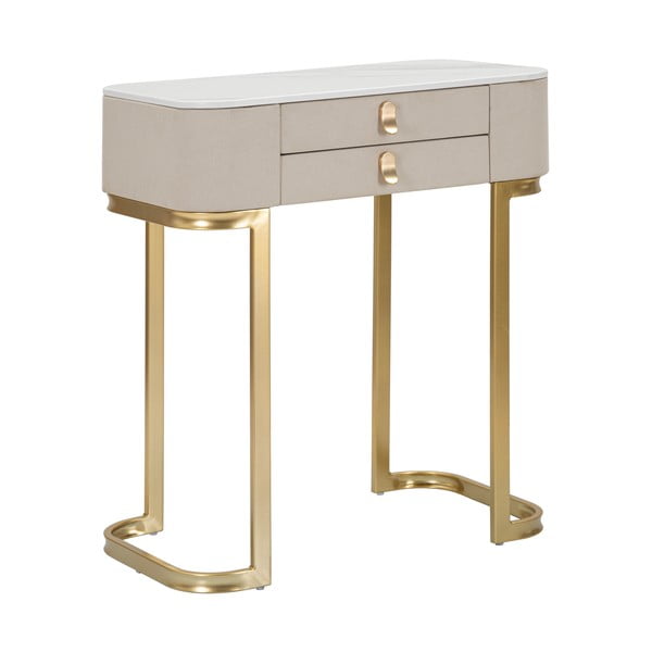 Béžový/ve zlaté barvě konzolový stolek s deskou v dekoru mramoru 40x70 cm Beauty – Mauro Ferretti-image-2