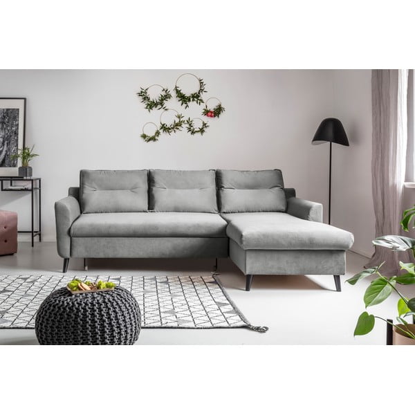 Světle šedá sametová rozkládací rohová pohovka Miuform Stylish Stan, pravý roh-image-1