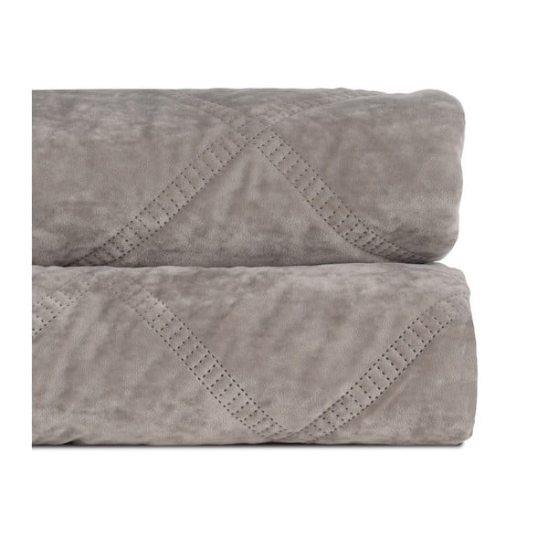 Šedý sametový prošívaný přehoz 230x260 cm – Ixia
