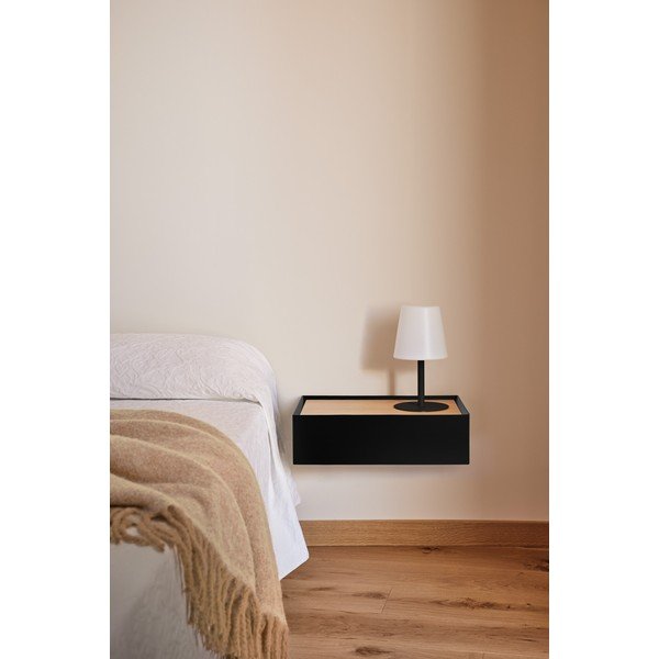 Černý závěsný noční stolek s deskou v dubovém dekoru Arista – Teulat-image-1