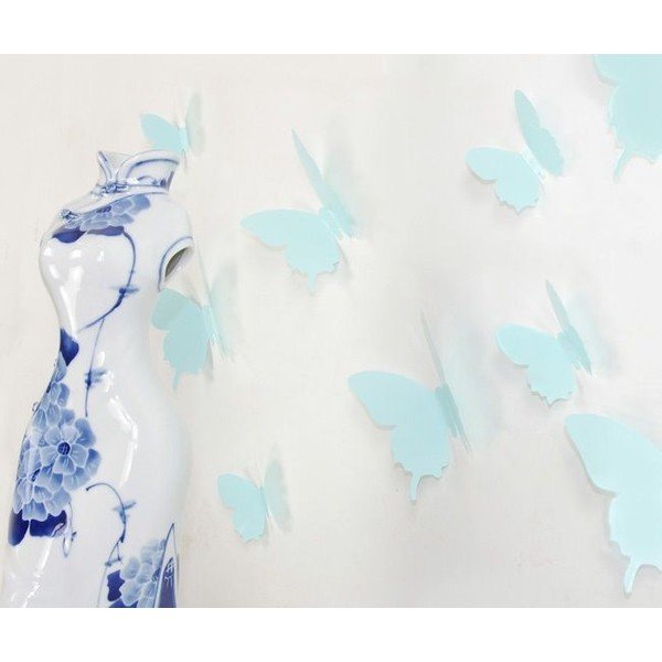 Sada 12 tyrkysových adhezivních 3D samolepek Ambiance Butterflies-image-1