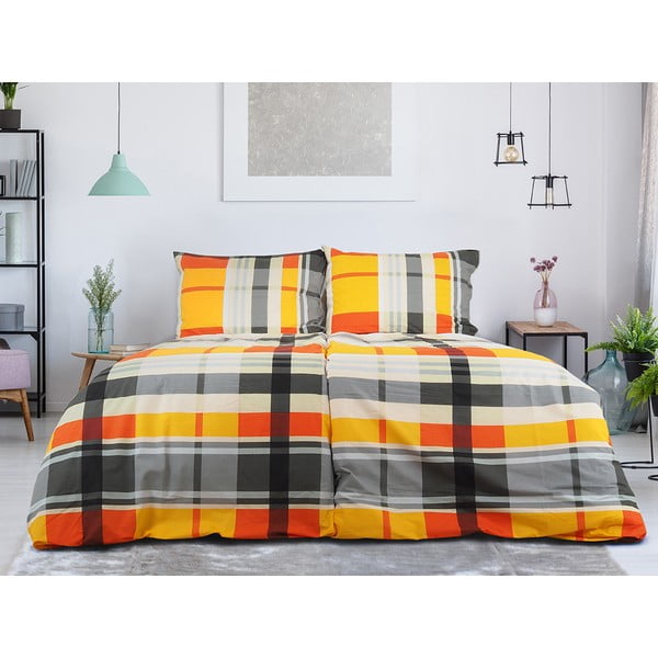 Oranžové krepové povlečení na jednolůžko 140x200 cm Orabge Kube – B.E.S.