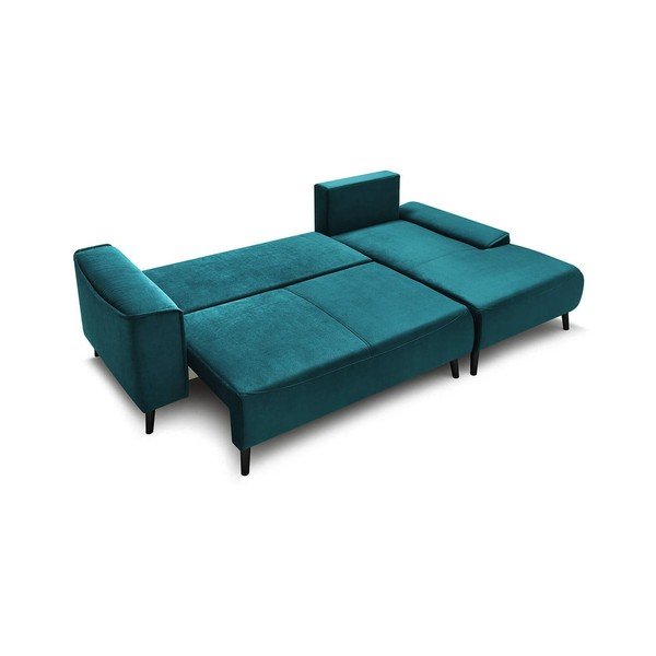 Petrolejová sametová rozkládací rohová pohovka Bobochic Paris Hera Bis, pravý roh-image-3