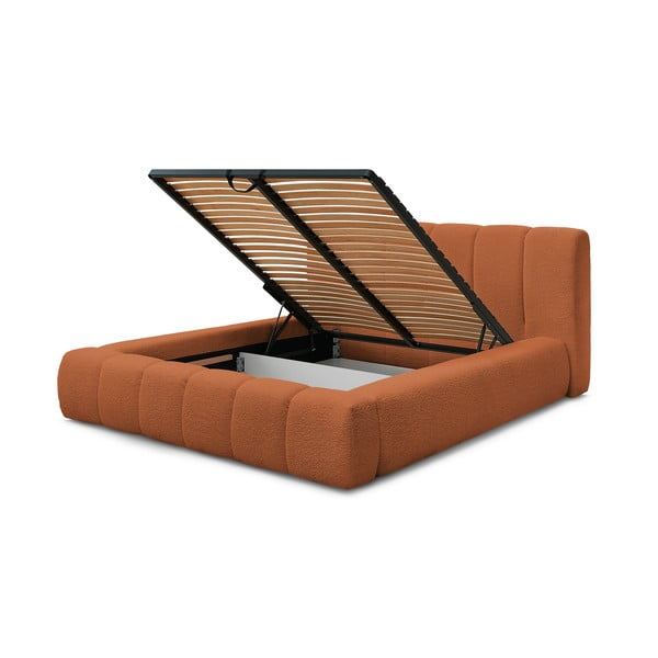 Oranžová čalouněná dvoulůžková postel s úložným prostorem s roštem 180x200 cm Denali – Bobochic Paris-image-4