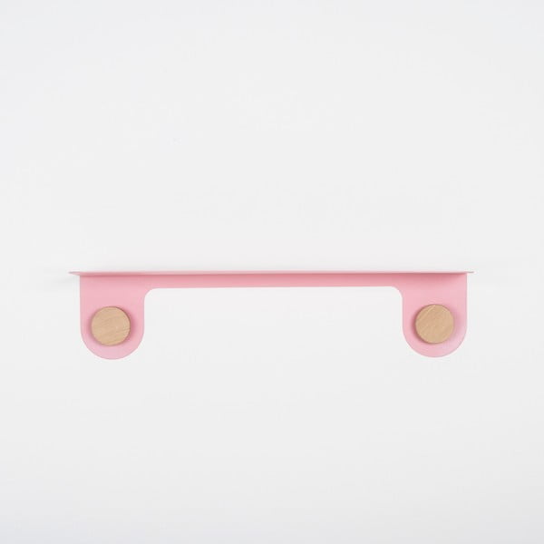 Nástěnná růžová police z oceli s detailem z dubového dřeva se 2 háčky Gazzda Hook, délka 60 cm-image-2