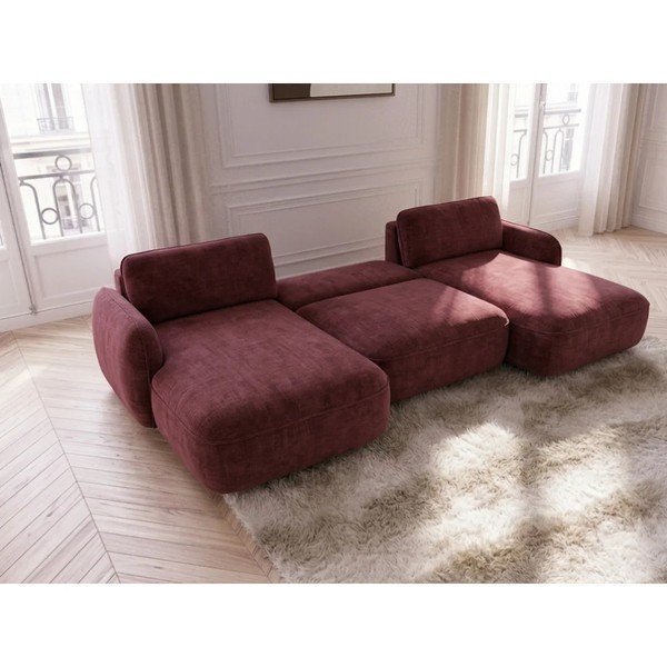 Červená sametová rozkládací/s úložným prostorem rohová pohovka (do "U") Celeste – Bobochic Paris-image-3