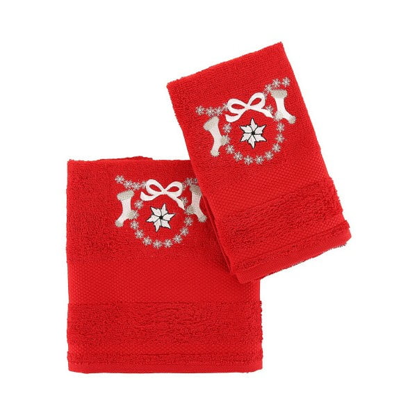 Vánoční set červeného ručníku a osušky Corap