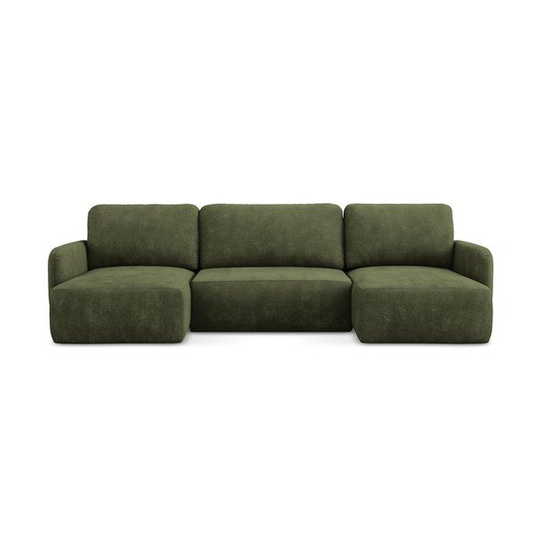 Zelená žinylková rozkládací/s úložným prostorem rohová pohovka (do "U") Lilo – Makamii