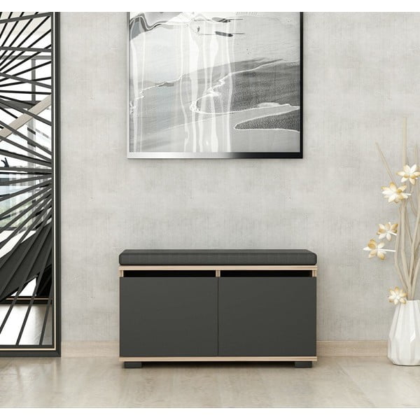 Botník v dekoru ořechu s lavicí v černo-přírodní barvě Drago – Kalune Design-image-2