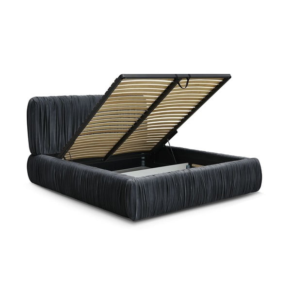 Světle modrá čalouněná dvoulůžková postel s úložným prostorem a roštem 180x200 cm Blair – Bobochic Paris-image-3