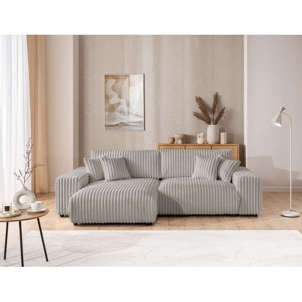 Světle šedá manšestrová rozkládací/s úložným prostorem rohová pohovka (levý roh) Sarina – Ropez-image-1