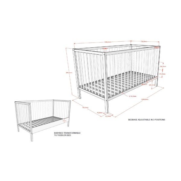 Hnědá postýlka z bukového dřeva s odnímatelným bokem/s nastavitelnou výškou 70x140 cm Dino – Vipack-image-4