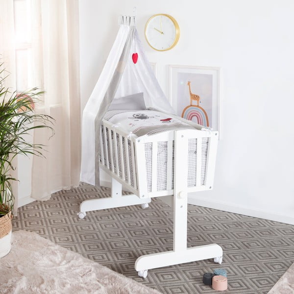 Bílá kolébka na kolečkách s nebesy 40x90 cm Adam & Eule – Roba-image-1