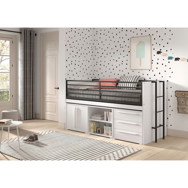 Bílá vyvýšená dětská postel s úložným prostorem s roštem 90x200 cm Sam – Vipack-image-1