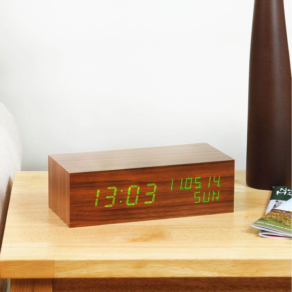 Zelený LED budík Square Click Clock, walnut-image-1