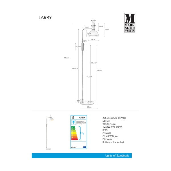 Bílá stojací lampa Markslöjd Larry-image-3