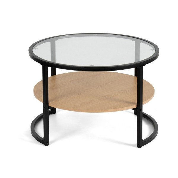 Černý/v přírodní barvě kulatý konferenční stolek v dekoru dubu ø 68 cm Zanu – Bonami Essentials-image-2