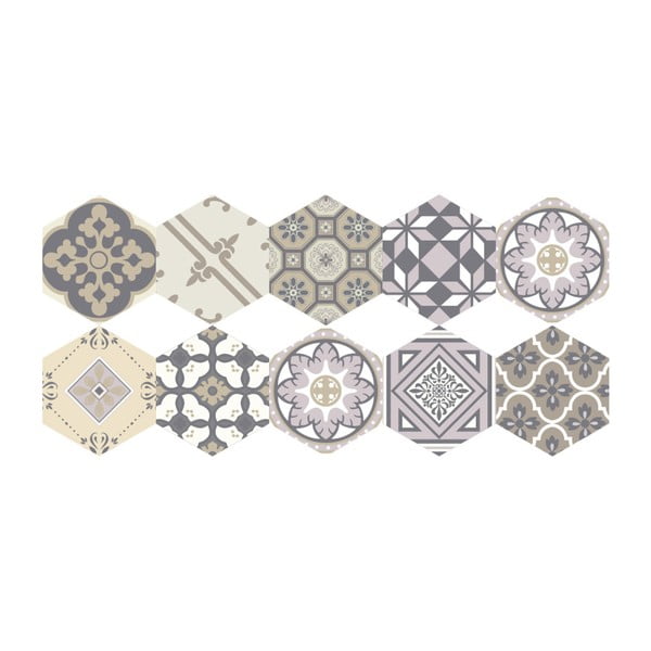 Sada 10 samolepek na podlahu Ambiance Floor Stickers Hexagons Vita, 40 x 90 cm