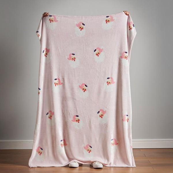 Světle růžová deka s vánočním motivem z mikroplyše 130x170 cm Vintage Christmas Santa – Catherine Lansfield-image-3