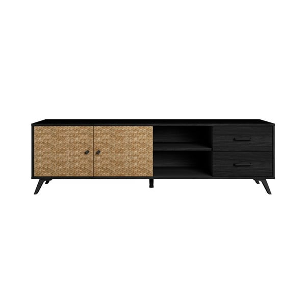 Černý TV stolek v dekoru exotického dřeva 181x53 cm Hanoi - Marckeric