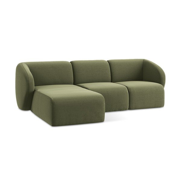 Zelená sametová rohová pohovka (levý roh/s lenoškou) Lani – Makamii-image-4