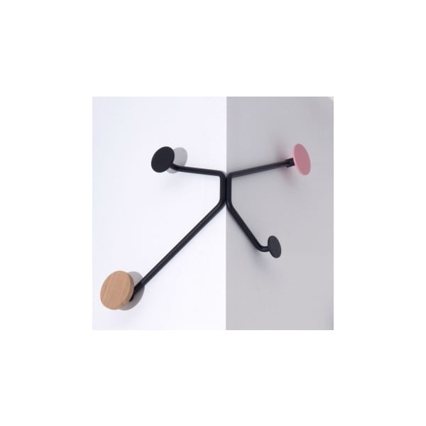 Černý nástěnný věšák na vnější roh s růžovým detailem Gazzda Hook-image-3