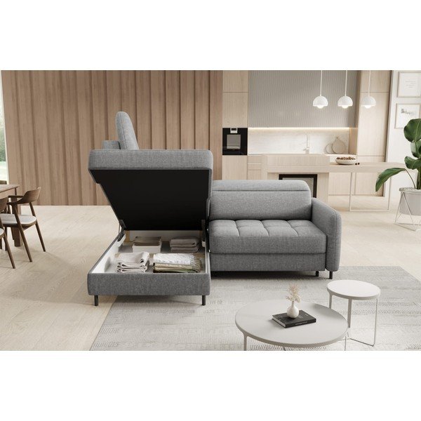 Šedá sametová rozkládací/s úložným prostorem rohová pohovka (levý roh/do L) Barea – ELTAP-image-4