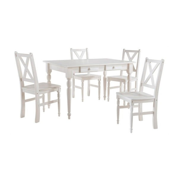 Set 4 bílých dřevěných jídelních židlí a stolu Støraa Normann, 105 x 80 cm