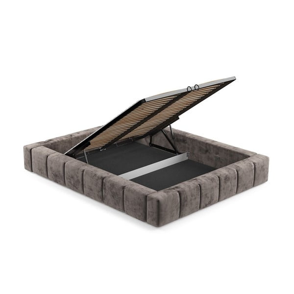 Hnědá čalouněná dvoulůžková postel s úložným prostorem s roštem 180x200 cm Aruba L – Maison de Rêve-image-3