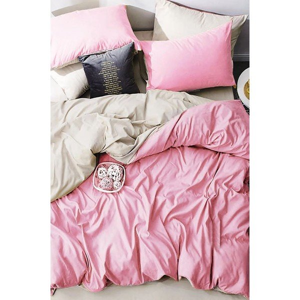 Růžovo-krémové bavlněné povlečení na dvoulůžko/prodloužené s prostěradlem 200x220 cm – Mila Home-image-2