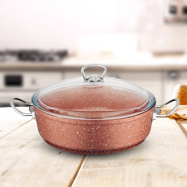 Růžový nízký hliníkový hrnec s poklicí Güral Porselen Classic, ø 30 cm-image-4