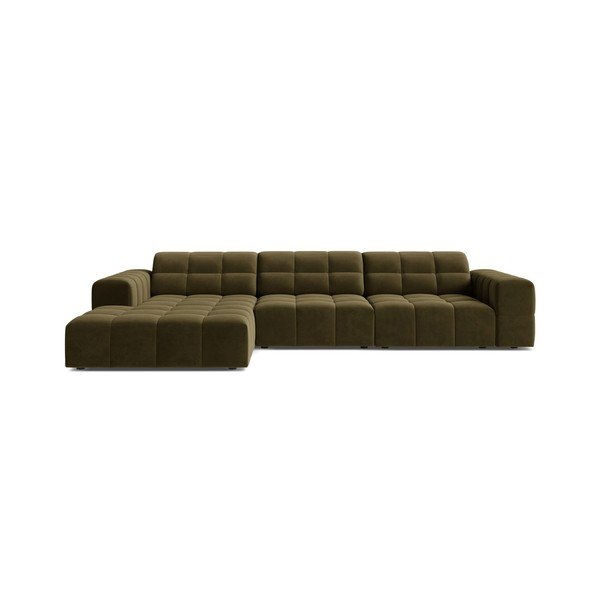 Khaki sametová rohová pohovka (levý roh/s lenoškou) Chicago – Cosmopolitan Design
